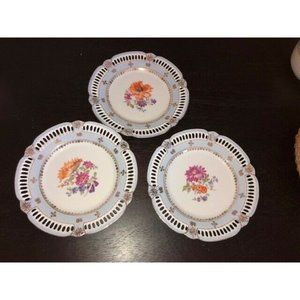 3 Vintage Germany Victorian Ladies Plates Lattice